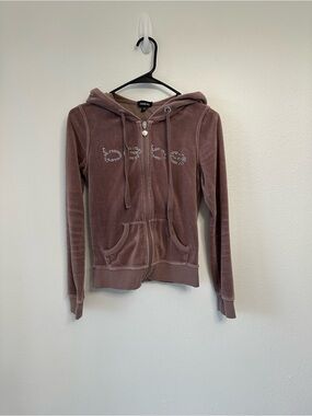 bebe Velour Zip Hoodie with Rhinestone Accent XS